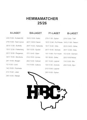 Spelschema Hbc 2025-26