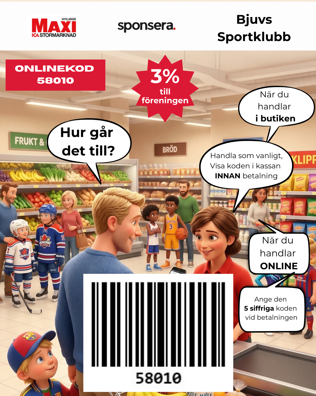 Streckkod för sponsring från ICA Maxi Hyllinge til