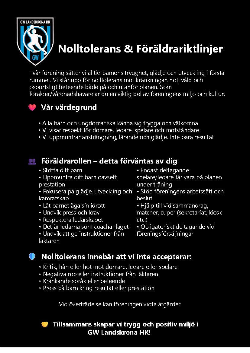 Nolltolerans och föräldrariktlinjer GW Landskrona 