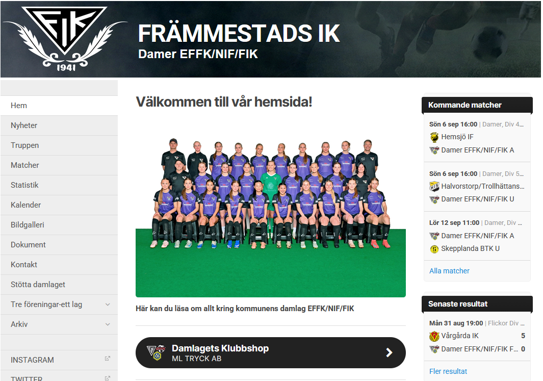 EFFK/NIF/FIK Damlags hemsida