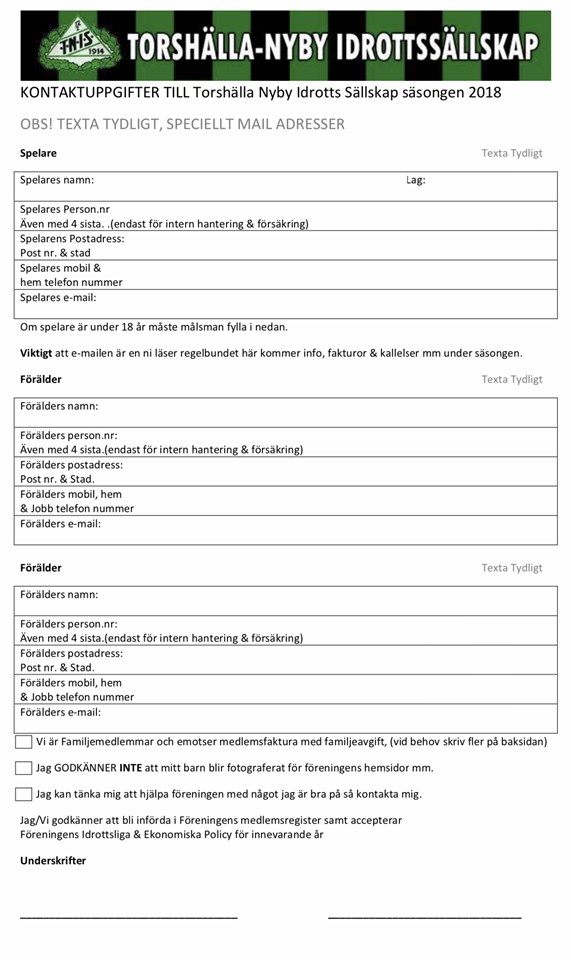Uppdatering av medlemsuppgifter Torshälla-Nyby IS P12 laget.se